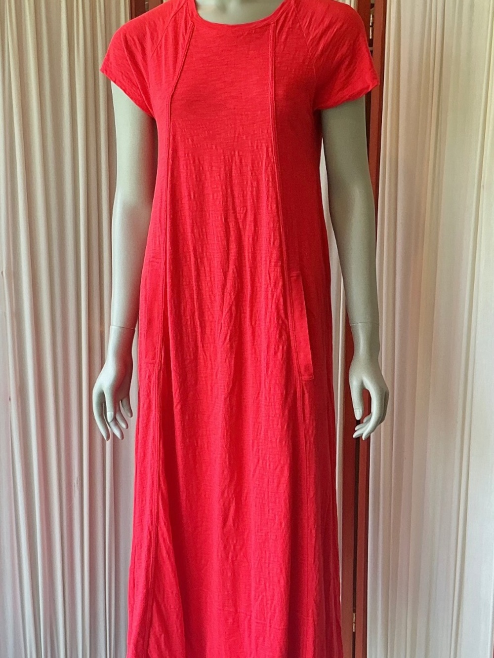 ME+EM Slub Jersey Midi Swing Dress Tulip Red 100% Cotton Size 6